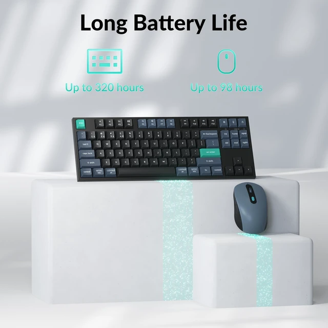 Alt view image 11 of 14 - Wireless Keyboard & Mouse Combo, 2.4 GHz/Bluetooth 5.2/Wired, 80% TKL Silent Portable Ergonomic Keyboard Adjustable DPI Mouse, Unifying Receiver for macOS Windows Linux