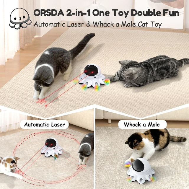 Alt view image 9 of 14 - Cat Laser Toy, 2-in-1 Interactive Automatic Motion Activated Moving 8 Holes Whack A Mole Feather, USB Rechargeable Electronic Smart Sensor Kitten Toys for Indoor Exercise