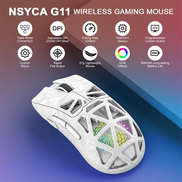 Alt view image 9 of 14 - Wireless Gaming Mouse for Gaming Setup & Multi-Device Use, Tri-Mode Bluetooth 5.1/2.4GHz/USB-C, 22000 DPI Lightweight Programmable Mouse for PC, Laptop & Mac
