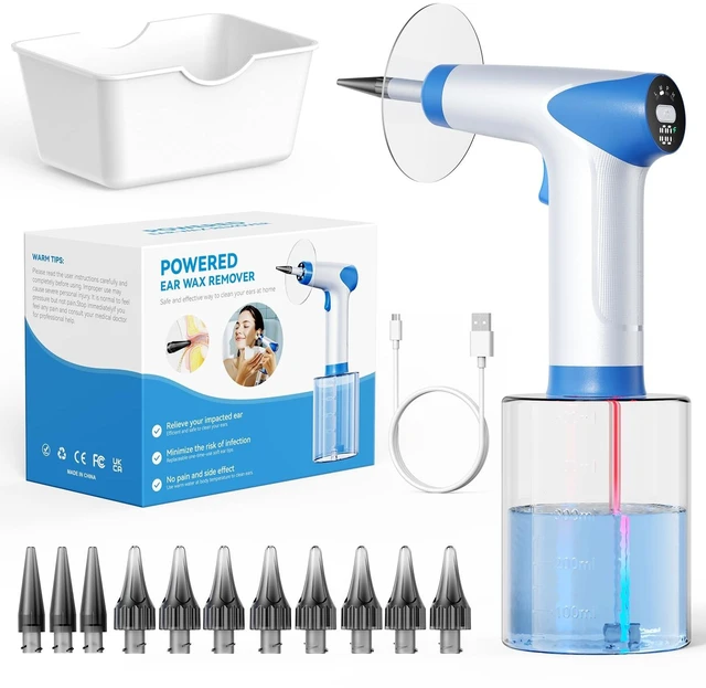 Alt view image 8 of 14 - Ear Wax Removal Kit, Electric Ear Cleaner, Ear Irrigation System | Real-time temperature display, 4 cleaning modes, 5 LED lights, 12 soft silicone tips, 2000mAh battery, 500ml Bottle