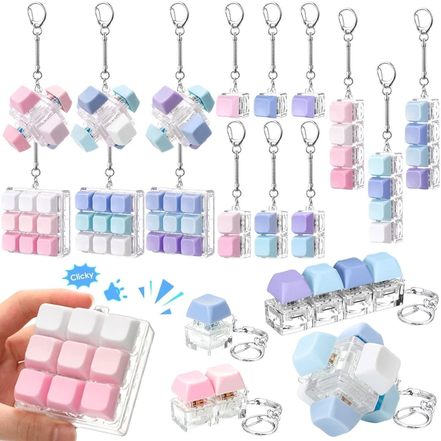 Alt view image 8 of 14 - Adult Keyboard Fidget Clicker in 5 Style, Keyboard Fidget Keychain Cube Mechanical Key Button Clicker Stress Relief Gift for Office Home Pass Time (Gradient Color)