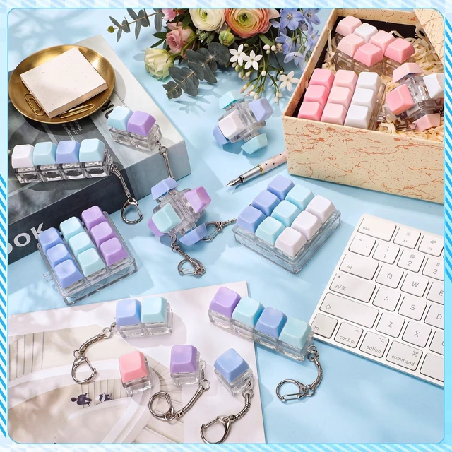 Alt view image 11 of 14 - Adult Keyboard Fidget Clicker in 5 Style, Keyboard Fidget Keychain Cube Mechanical Key Button Clicker Stress Relief Gift for Office Home Pass Time (Gradient Color)