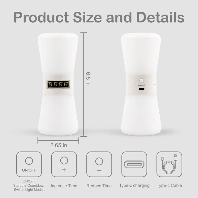 Alt view image 12 of 14 - Rechargeable Digital Hourglass, LED Visual Timers, 1-99 Mins | Adjustable Countdown Timer with Warm White Flowing Light, Portable Electronic Hourglass for Teens, Adults, School, Home
