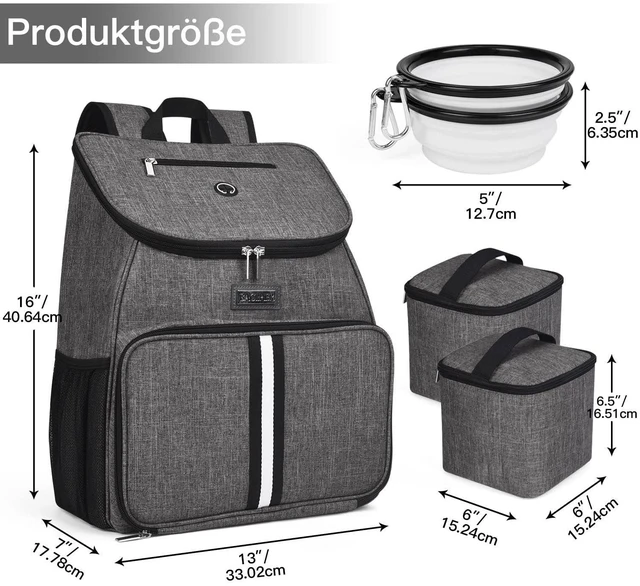 Alt view image 10 of 14 - Airline Approved Pet Supplies Backpack, Dog Travel Backpack Accessories Set with 2 Silicone Collapsible Bowls and 2 Food Baskets, Gray