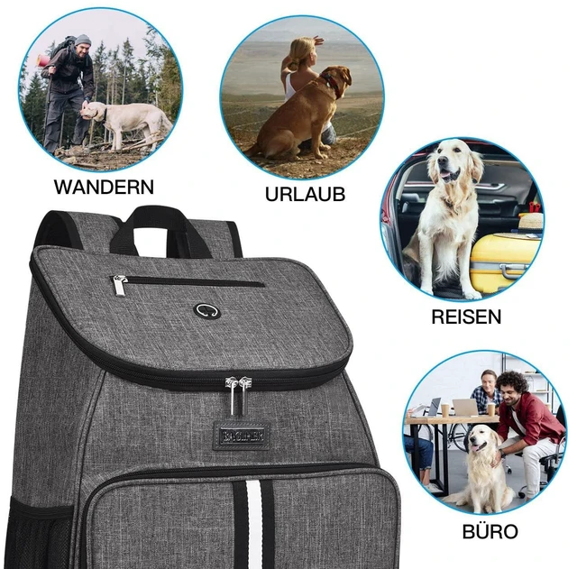Alt view image 13 of 14 - Airline Approved Pet Supplies Backpack, Dog Travel Backpack Accessories Set with 2 Silicone Collapsible Bowls and 2 Food Baskets, Gray