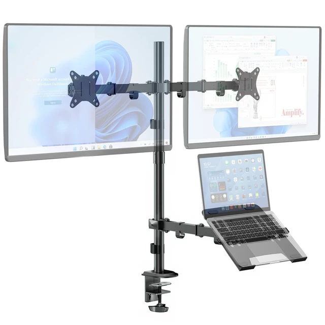 Alt view image 8 of 14 - Dual Monitor Stand and Laptop Mount, Fits 32" Monitor & 15" Laptops