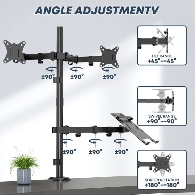 Alt view image 10 of 14 - Dual Monitor Stand and Laptop Mount, Fits 32" Monitor & 15" Laptops