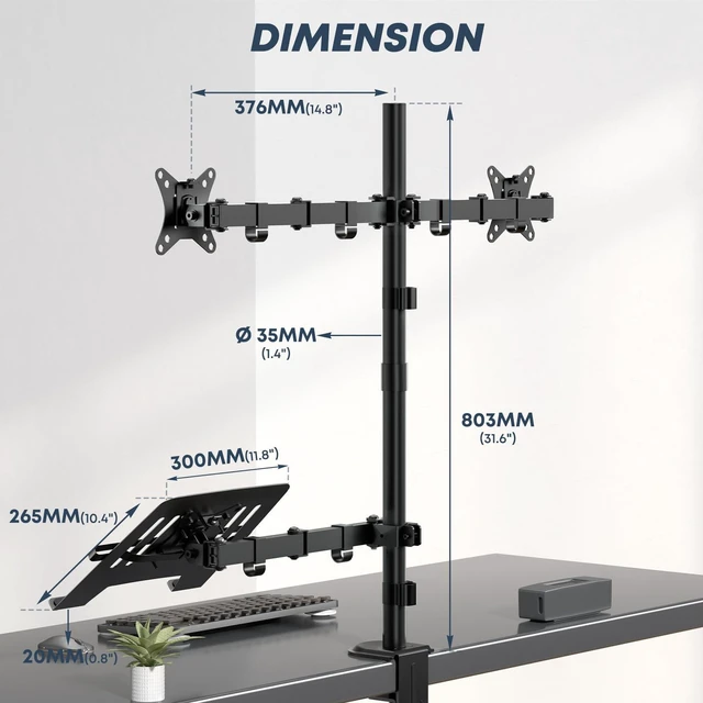 Alt view image 12 of 14 - Dual Monitor Stand and Laptop Mount, Fits 32" Monitor & 15" Laptops