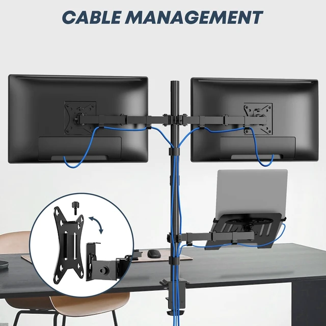 Alt view image 14 of 14 - Dual Monitor Stand and Laptop Mount, Fits 32" Monitor & 15" Laptops