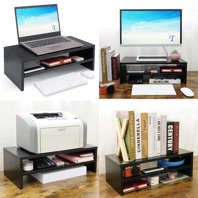 Alt view image 10 of 14 - inch Wood Monitor Riser Stand with Keyboard Storage2 Tiers Black