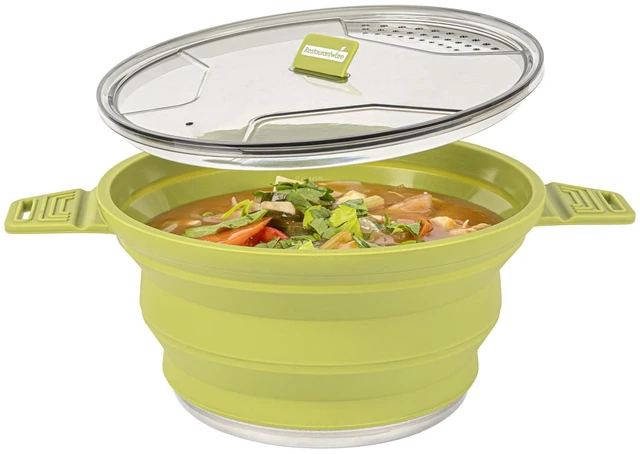 Alt view image 9 of 14 - Liter Collapsible Camping Pot, 1 Portable Cook Pot - With Lid, Stainless Steel Bottom, Silicone Camping Cookware, For Travel Or Outdoor Hiking- Restaurantware