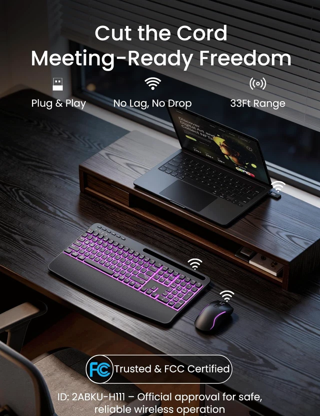 Alt view image 13 of 14 - Wireless Backlit Keyboard and Mouse Combo, Rechargeable Quiet