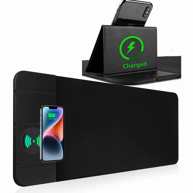 Alt view image 8 of 14 - Wireless Charging Mouse Pad with Phone Holder Gaming Mousepad Desk Mat 15W Qi Fast Charging Pad Ultra-Smooth Surface Non-Slip Extended Premium Black Computer Keyboard Mat for MacBook PC Laptop