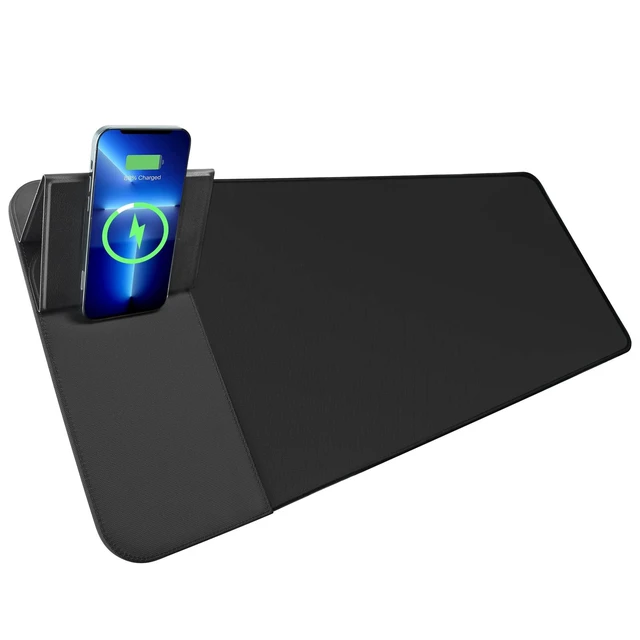 Alt view image 10 of 14 - Wireless Charging Mouse Pad with Phone Holder Gaming Mousepad Desk Mat 15W Qi Fast Charging Pad Ultra-Smooth Surface Non-Slip Extended Premium Black Computer Keyboard Mat for MacBook PC Laptop