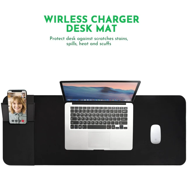 Alt view image 12 of 14 - Wireless Charging Mouse Pad with Phone Holder Gaming Mousepad Desk Mat 15W Qi Fast Charging Pad Ultra-Smooth Surface Non-Slip Extended Premium Black Computer Keyboard Mat for MacBook PC Laptop