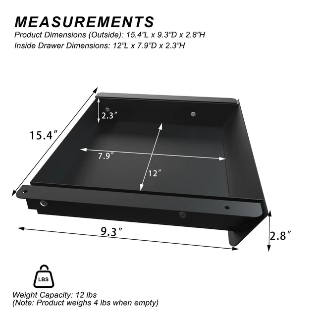 Alt view image 9 of 14 - Under Desk Mounted Sliding Drawer with 60 Degree Tilt Panel to Pull Out, 15'' Long & 9'' deep Large Storage Organizer for Sit Stand Workstation