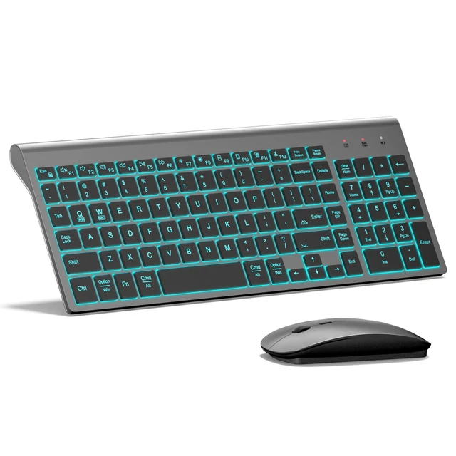 Alt view image 7 of 12 - Wireless Backlit Keyboard and Mouse Ultra Slim Combo, 2.4G Silent Compact 2400DPI Mouse and Scissor Switch Keyboard Set, Batteries Included, for PC/Laptop/Windows/Mac/Gaming - BL Gray Black