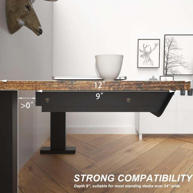Alt view image 12 of 14 - Under Desk Mounted Sliding Drawer with 60 Degree Tilt Panel to Pull Out, 15'' Long & 9'' deep Large Storage Organizer for Sit Stand Workstation