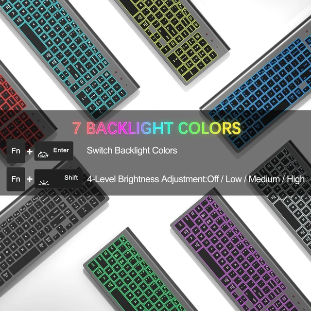 Alt view image 9 of 12 - Wireless Backlit Keyboard and Mouse Ultra Slim Combo, 2.4G Silent Compact 2400DPI Mouse and Scissor Switch Keyboard Set, Batteries Included, for PC/Laptop/Windows/Mac/Gaming - BL Gray Black