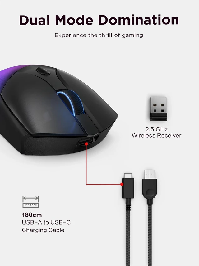 Alt view image 12 of 14 - Wireless RGB Gaming Mouse 6 Button Palm Grip Mouse with 16,000 DPI, 53 Hour Rechargeable Battery, 2-Zone RGB Lighting, NVIDIA Reflex Compatible