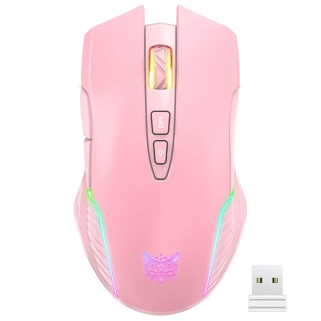 Alt view image 8 of 14 - RGB Wireless Gaming Mouse, Pink, Rechargeable, Ergonomic Design, Adjustable DPI, Compatible with Windows, Mac