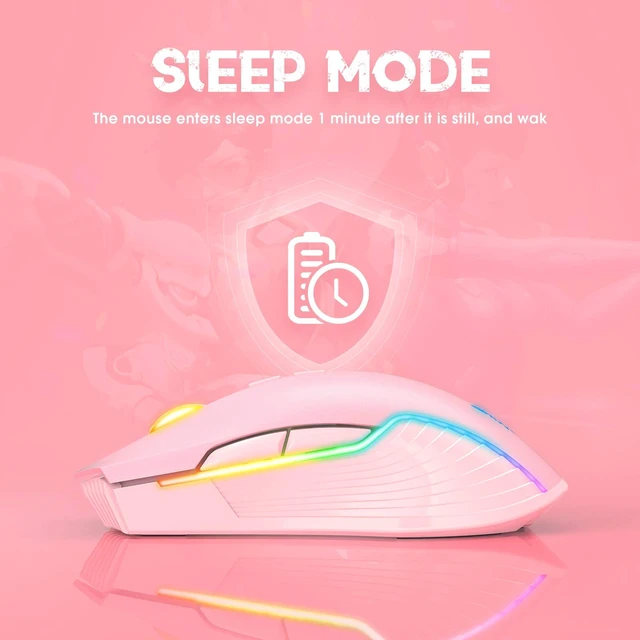 Alt view image 12 of 14 - RGB Wireless Gaming Mouse, Pink, Rechargeable, Ergonomic Design, Adjustable DPI, Compatible with Windows, Mac