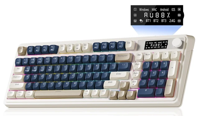 Alt view image 8 of 14 - Wireless Keyboard, Gaming Keyboards Media Knob Custom RGB Backlit, 3-Modes BT/2.4G/USB-C Membrane Cute Creamy Keyboard for Windows/MAC/PC Gamer - Blue White