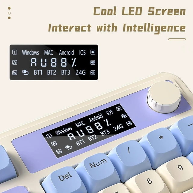 Alt view image 12 of 14 - Wireless Keyboard, Gaming Keyboards Media Knob Custom RGB Backlit, 3-Modes BT/2.4G/USB-C Membrane Cute Creamy Keyboard for Windows/MAC/PC Gamer - Blue White