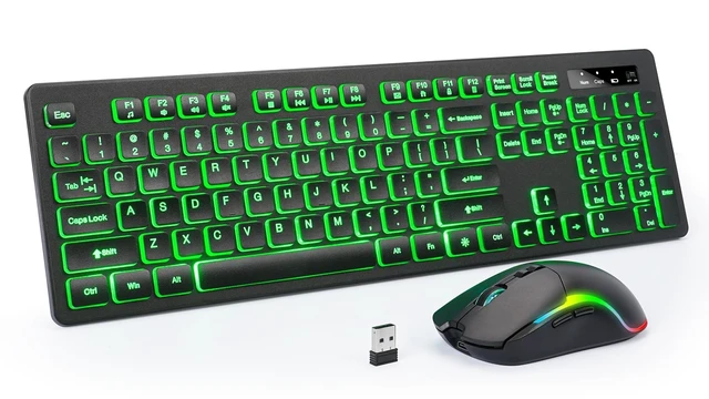 Alt view image 8 of 14 - Light Up Keyboard and Mouse Wireless, Adjustable Brightness & Color, Rechargeable, Light Up Letters2.4G USB Full Size Backlit Keyboard Mouse for Windows, PC, Laptop, Desktop, Gaming