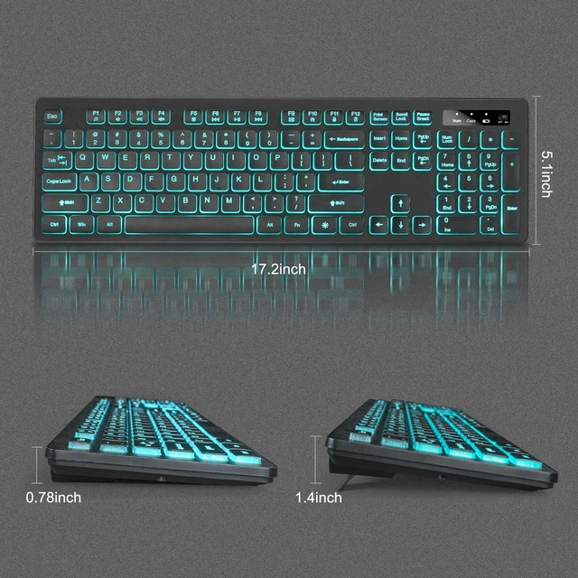 Alt view image 13 of 14 - Light Up Keyboard and Mouse Wireless, Adjustable Brightness & Color, Rechargeable, Light Up Letters2.4G USB Full Size Backlit Keyboard Mouse for Windows, PC, Laptop, Desktop, Gaming