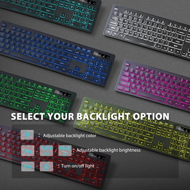 Alt view image 9 of 14 - Light Up Keyboard and Mouse Wireless, Adjustable Brightness & Color, Rechargeable, Light Up Letters2.4G USB Full Size Backlit Keyboard Mouse for Windows, PC, Laptop, Desktop, Gaming