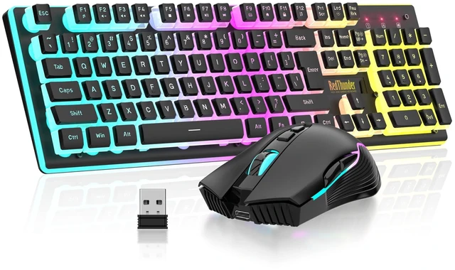 Alt view image 8 of 14 - Wireless Gaming Keyboard and Mouse Combo, RGB Backlit Rechargeable 3800mAh Battery, Mechanical Feel Anti-ghosting Keyboard with Pudding Keycaps + 7D 3200DPI Mice for PC Gamer (Black)