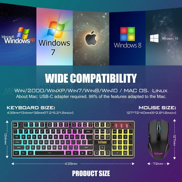 Alt view image 14 of 14 - Wireless Gaming Keyboard and Mouse Combo, RGB Backlit Rechargeable 3800mAh Battery, Mechanical Feel Anti-ghosting Keyboard with Pudding Keycaps + 7D 3200DPI Mice for PC Gamer (Black)