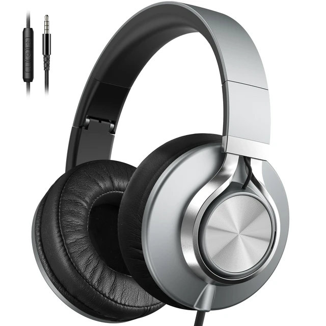 Alt view image 8 of 14 - Wired Headphones with Microphone Volume Control, Noise Isolating Over Ear Headphones Wired 3.5mm, Super Soft Corded Headphone for Cellphones, Tablet and Chromebook (Grey)