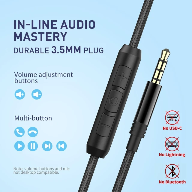 Alt view image 11 of 14 - Wired Headphones with Microphone Volume Control, Noise Isolating Over Ear Headphones Wired 3.5mm, Super Soft Corded Headphone for Cellphones, Tablet and Chromebook (Grey)