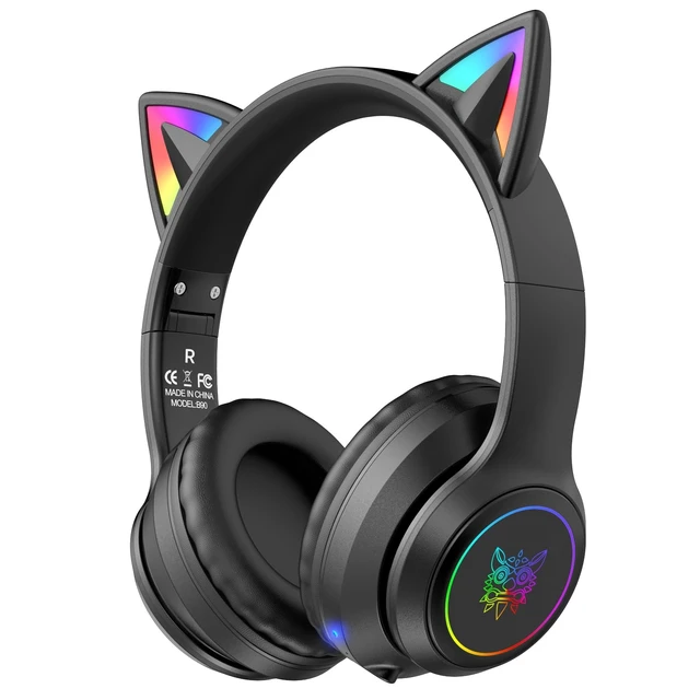 Alt view image 8 of 14 - Cat Ear Bluetooth Headphones for Kids & Adults, 55H Play Time, Wireless Foldable & Wired Multi-Function LED Light Up Over Ear Headphones with Mic and Volume Control for iPhone/iPad/Laptop/PC