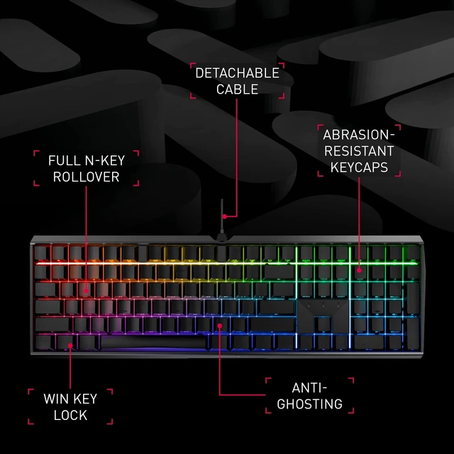 Alt view image 8 of 12 - Wired Mechanical Gaming Keyboard, Robust Aluminum Housing, RGB-Lighting, Full Key Rollover, Anti Ghosting, MX RED Switches, White
