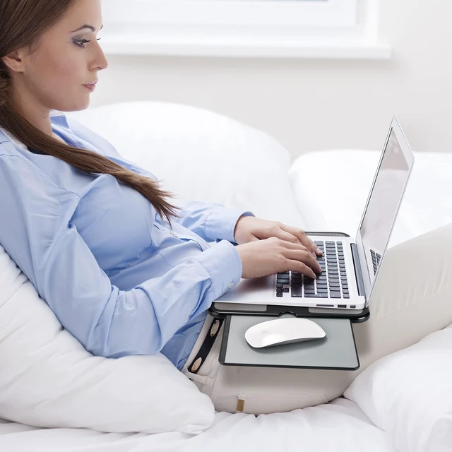 Alt view image 14 of 14 - Laptop Lap Pad - Laptop Stand Pad w Retractable Mouse Pad Tray, Anti-Slip Heat Shield Tablet Notebook Computer Stand Table w/Sturdy Stable Cooler Work Surface for Bed Sofa Couch or Travel
