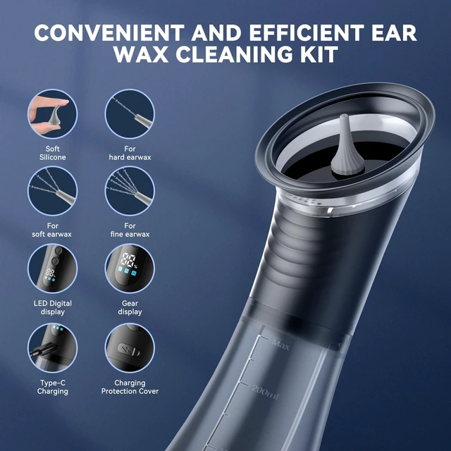 Alt view image 11 of 14 - Upgraded Electric Ear Wax Removal Kit,Wastewater Recovery System | Waterproof Electric Ear Wax Removal,10 Nozzles,LED Display,Three-level adjustment,Home Use,Black