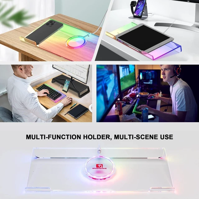 Alt view image 10 of 14 - Acrylic Computer Keyboard Holder, 366 Kinds RGB Compact Tray, Gaming USB Interface Titled Stand, Ergonomic Typing Clear Riser for Office Desk, PC