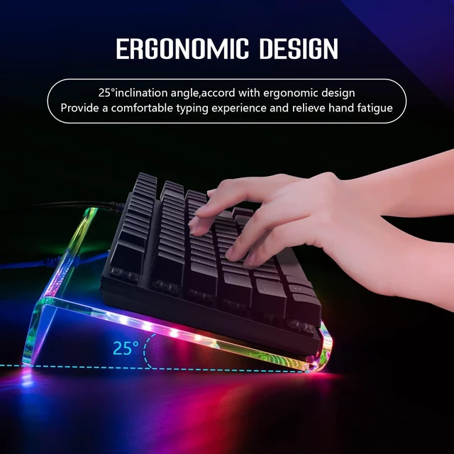 Alt view image 13 of 14 - Acrylic Computer Keyboard Holder, 366 Kinds RGB Compact Tray, Gaming USB Interface Titled Stand, Ergonomic Typing Clear Riser for Office Desk, PC