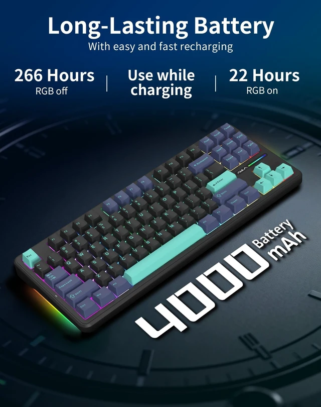 Alt view image 14 of 14 - Wireless Mechanical Keyboard, Tri-Mode Bluetooth/2.4GHz/USB-C