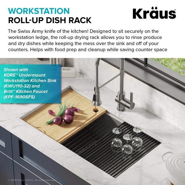 Alt view image 10 of 14 - Multipurpose Workstation Sink Roll-Up Dish Drying Rack, Colander and Trivet in Red, KRM-11RD