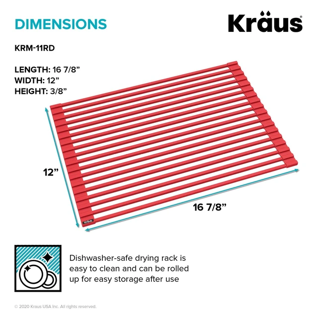 Alt view image 12 of 14 - Multipurpose Workstation Sink Roll-Up Dish Drying Rack, Colander and Trivet in Red, KRM-11RD