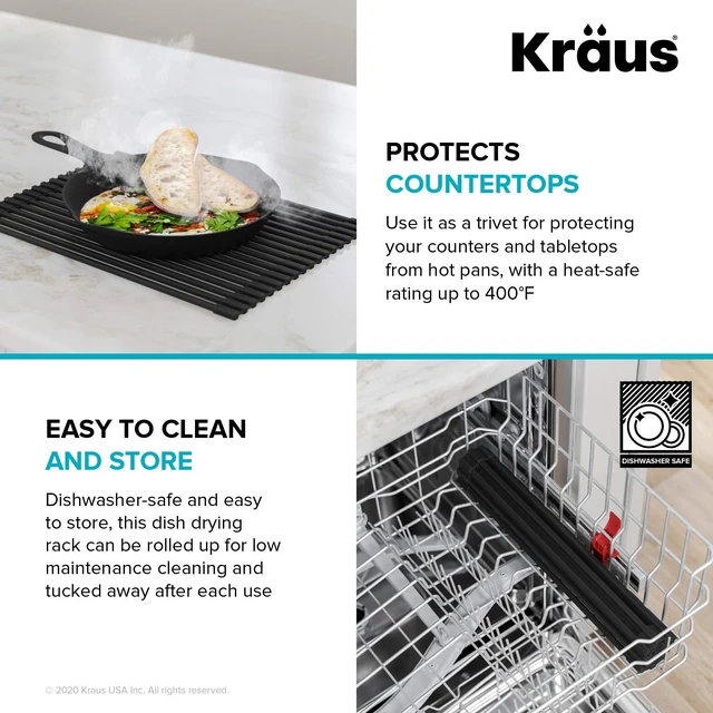 Alt view image 14 of 14 - Multipurpose Workstation Sink Roll-Up Dish Drying Rack, Colander and Trivet in Red, KRM-11RD