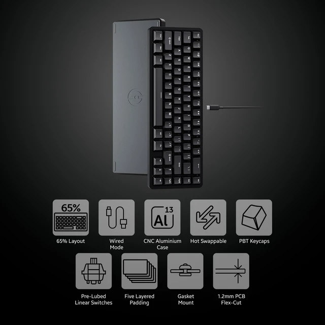 Alt view image 9 of 14 - Wired Aluminum Mechanical Keyboard, 65% Layout Portable Gaming Keyboard, PBT Doubleshot Keycaps, Hot Swappable Custom Key Board for Laptop and Office PC - Black