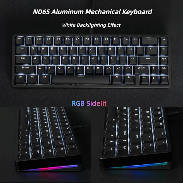 Alt view image 12 of 14 - Wired Aluminum Mechanical Keyboard, 65% Layout Portable Gaming Keyboard, PBT Doubleshot Keycaps, Hot Swappable Custom Key Board for Laptop and Office PC - Black