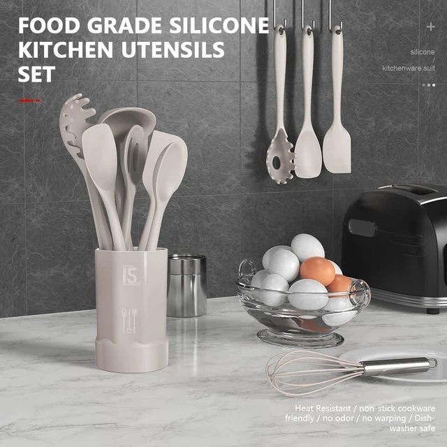 Alt view image 9 of 14 - Silicone Cooking Utensils Set - 446°F Heat Resistant Kitchen Utensils,Turner Tongs,Spatula,Spoon,Brush,Whisk,Kitchen Utensil Gadgets Tools Set for Nonstick Cookware,Dishwasher Safe