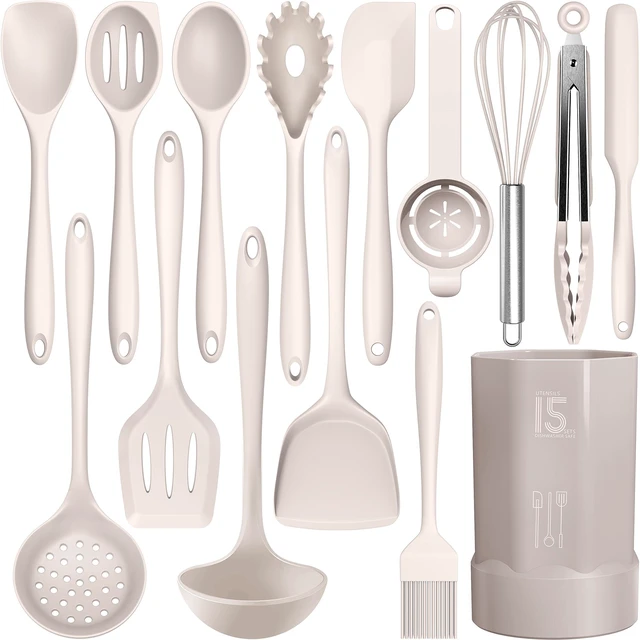Alt view image 8 of 14 - Silicone Cooking Utensils Set - 446°F Heat Resistant Kitchen Utensils,Turner Tongs,Spatula,Spoon,Brush,Whisk,Kitchen Utensil Gadgets Tools Set for Nonstick Cookware,Dishwasher Safe