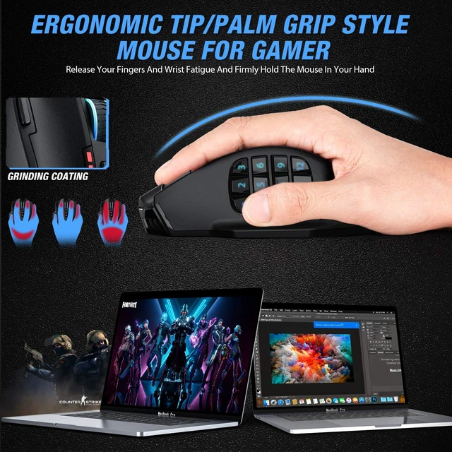 Alt view image 10 of 12 - Gaming Mouse RGB Wired, 16400 DPI High Precision Laser Programmable MMO Computer Gaming Mice
